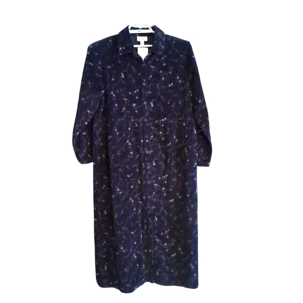 Talbots nwt dress 18 vintage wide whale corduroy navy floral long pockets cotton